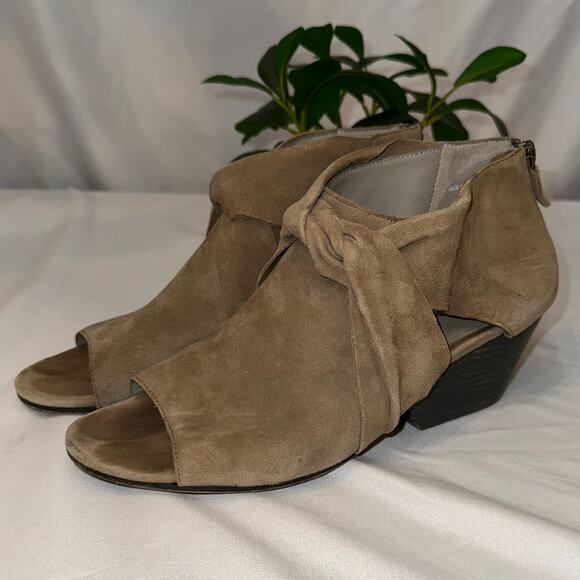 Eileen Fisher Anise Suede Pump Brown Knotted Open Toe Booties Size 9 - Picture 1 of 7